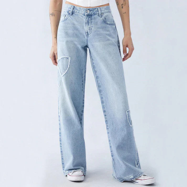 Sophie – Vintage Baggy-Jeans mit bestickten Schleifen