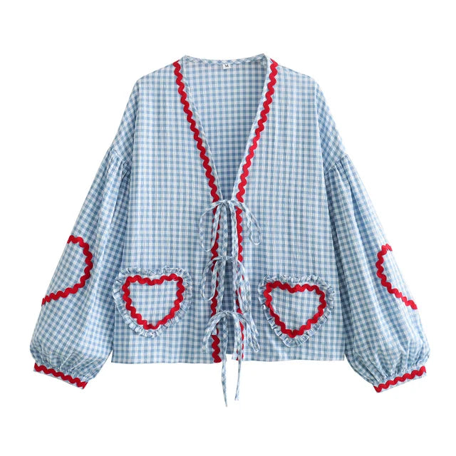 Madelon - Vintage Hart Patroon Losse Blouse