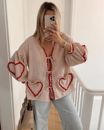 Madelon - Vintage Hart Patroon Losse Blouse