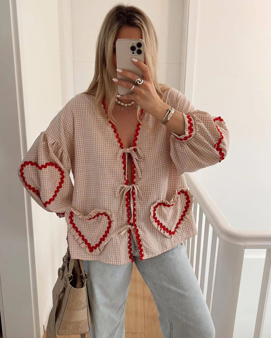 Madelon - Vintage Hart Patroon Losse Blouse
