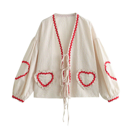 Madelon - Vintage Hart Patroon Losse Blouse