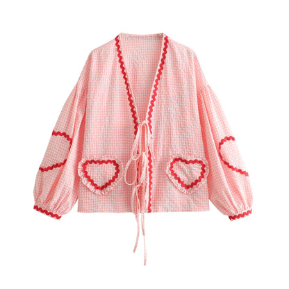 Madelon - Vintage Hart Patroon Losse Blouse
