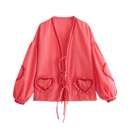 Madelon - Vintage Hart Patroon Losse Blouse